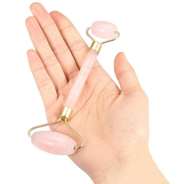 New Arrival Pink Quartz Facial Relaxation Slimming Tool rose quartz Roller Massager For Face jade massage stone Double Head Massage DHL