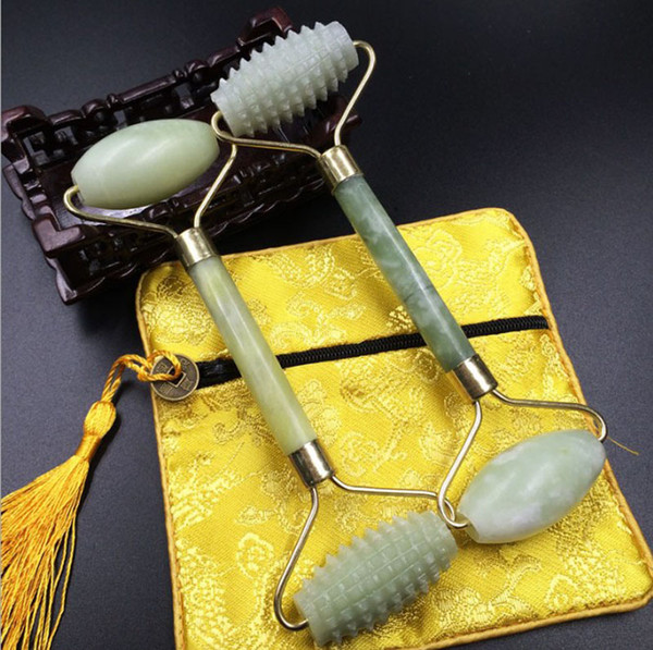 High-quality Natural Jade Roller Massager Double head Massage the Face Natural Jade Face Lift Massage Jade Beauty Tools DHL