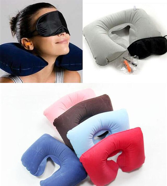 2018 Best 3in1 Travel Office Set Inflatable U Shaped Neck Pillow Massage Air Cushion Sleeping Eye Mask Eyeshade Earplugs free DHL