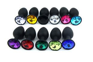 Size S 6.8*2.8CM Black Silicone Butt Anal Plug Insert Jeweled Rhinestone With Cloth Bag Sexy Stopper Adult Anal Sex Toys
