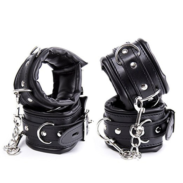Fetish Hand Wrist Cuffs Ankle Cuffs Black&Khaki PU Leather Soft Sponge Padded Bondage Handcuffs BDSM Restraint Adults Sex Toys