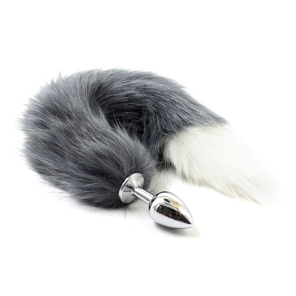 Fetish Stainless Steel Size S Anal Plug Anal Sex Toys ,Butt Plug Grey Animal Cat Fox Tail Sex Toy For Women Roleplay Adult Games