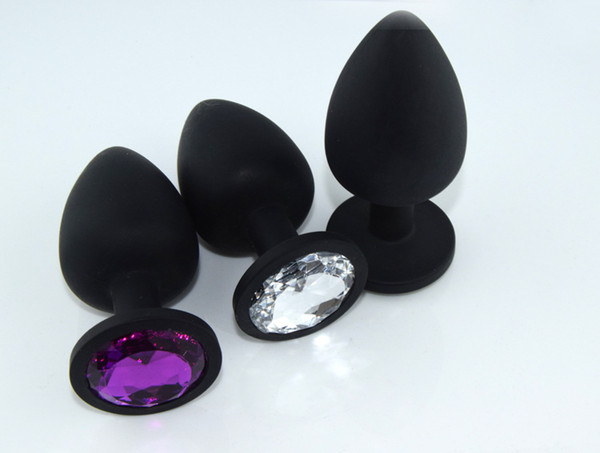 1 PC Size M 80 * 34mm Silicone Anal Sex Toys, Erotic Sexy Anus Butt Plugs With Crystal Jewelry Red/Pink/Black/Purple Choose