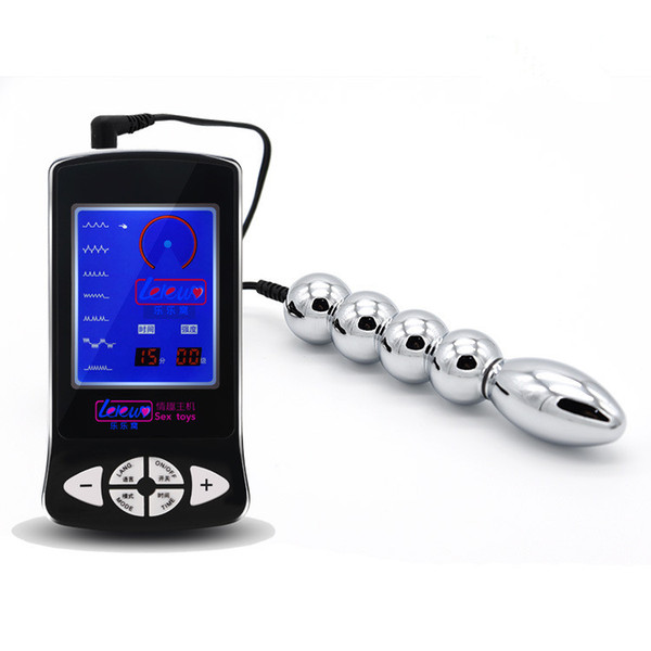 Electro Shock Anal Plug Kits , Electric Shock Host With Beads Butt Plug Massage Sex Products Electro Stimulation Sex Toys