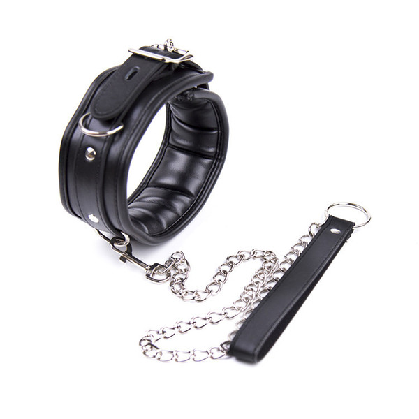 Soft Padded Bondage Neck Collar Chain Leash,PU Leather Choker Necklace,Neck Restraint Kit,Adults Sex Toys For Couple
