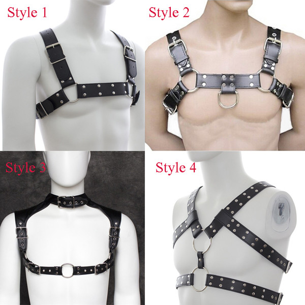 Sexy PU Leather Man Chest Belts Male Chest Restraint Harness Fetish Bondage Straps Belts Sex Products For Men 4 Style For Choose
