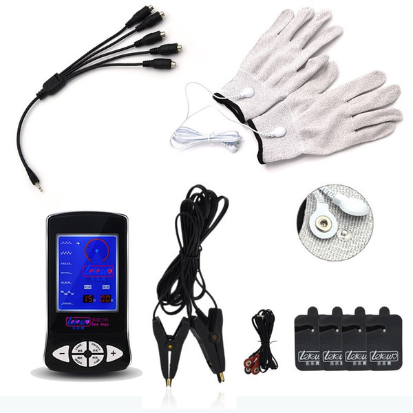 Electro Shock Nipple Paste Body Massage Pad Nipple Clamps Glove Stimulate Medical Themed Toys With 5 in 1 Cable Couple Electric