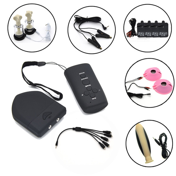 Wireless Remote Control Electro Shock Host Electric Stimulation Nipple Clamps Sucker Silicone Anal Plug Medical Themed Sex Toys