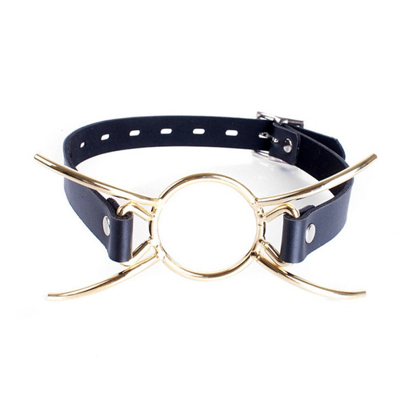 Hot Sale Gold Color Metal O Ring Open Mouth Gag ,PU Leather Restraint Butterfly Blowjob Spider Mouth Gag Flail Adults Sex Toys