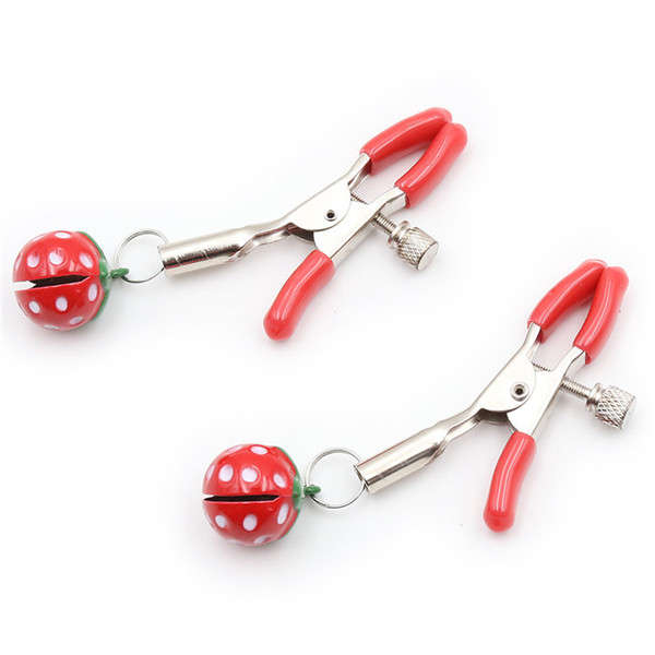 Fetish Erotic Sex Toys Red Nipple Clamps Stimulate Milk Clip Female Breast Clip Massage Adult Games Strawberry Bell Sex Products