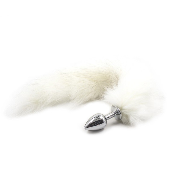 1PC Pure White Fox Tail Butt Metal Plug 35cm Long Anal Plug Sex Toys Animal RolePlay Cosplay Sex Products For Man Woman Gay