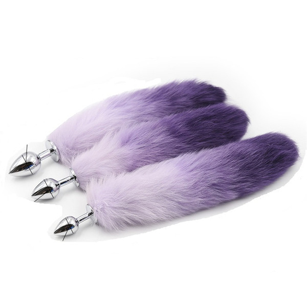 Size S/M/L Charming White&Purple Lovely Fox Tail Butt Metal Plug Long Anal Sex Toy Animal RolePlay Cosplay Fox Tail Sex Products