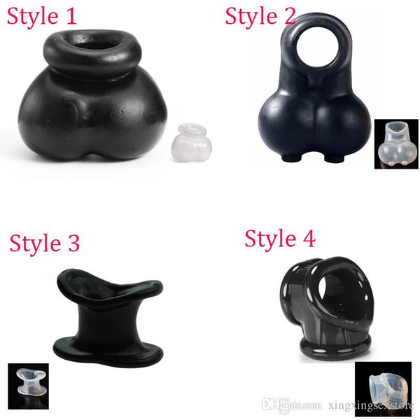 4 Styles Male Scrotum Squeeze Ring Ball Stretcher Enhancer Penis Sleeve Scrotum Pouch Time Delay Cock Ring Chastity Cage Sex Toy
