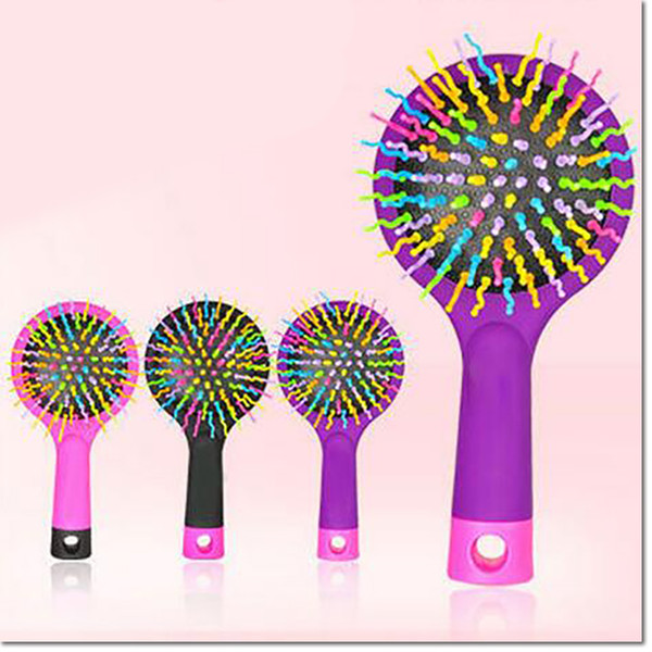 New Girls Comb Massage Round Hair brush rainbow volume brush With Mirror Cute Magic hair curl staight styling tool for women free shipping