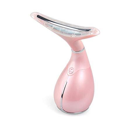 Hand held Neck &Face Lifting Anti-Aging Vibration Deep Wrinkle Removal Beauty Device with Led Light Portable Neck Heat Pink