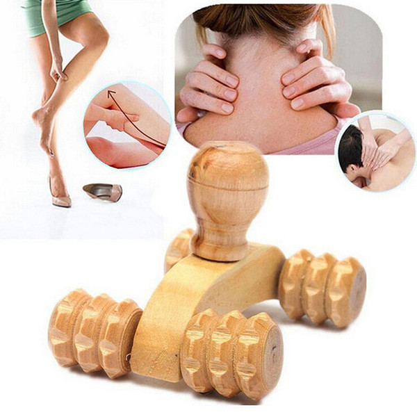 Solid Wood Full-body Four Wheels Wooden Car Roller Relaxing Hand Massage Tool Reflexology Face Hand Foot Back Body Therapy