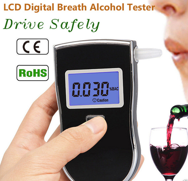 AT818 Alcohol Breath Tester Digital Breathalyzer Mini Portable Professional Alcohol Monitor Blue LCD Display Sound Alarm Police