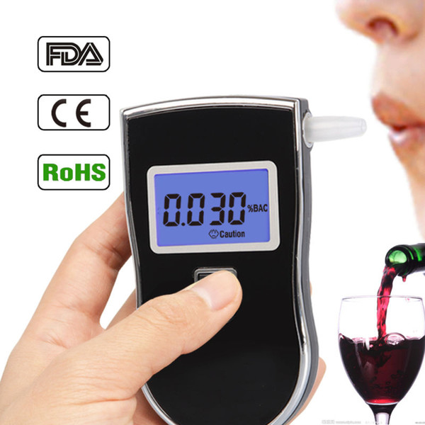 AT818 Alcohol Breath Tester Digital Breathalyzer Mini Portable Professional Alcohol Monitor Blue LCD Display Sound Alarm Police Medical