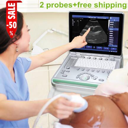 15 inch LCD ultrasound scanner with convex and transvagional probe and built in battery+free shipping, B mode ultrasound machine