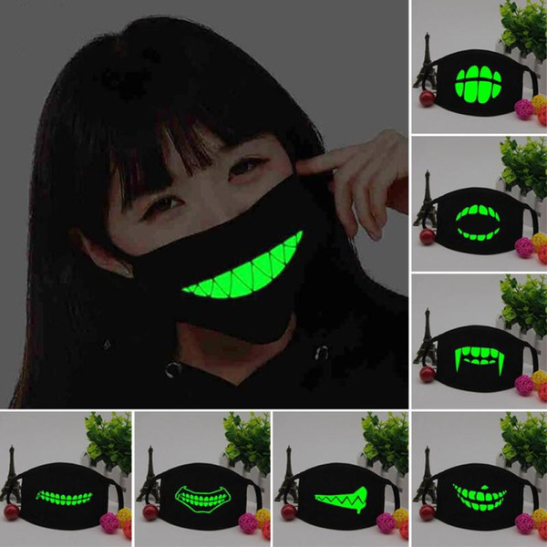 Black Luminous Mouth Mask Light in the dark Anti dust keep warm Cool Unisex Mask Black Teeth Glow Cotton Face Mask