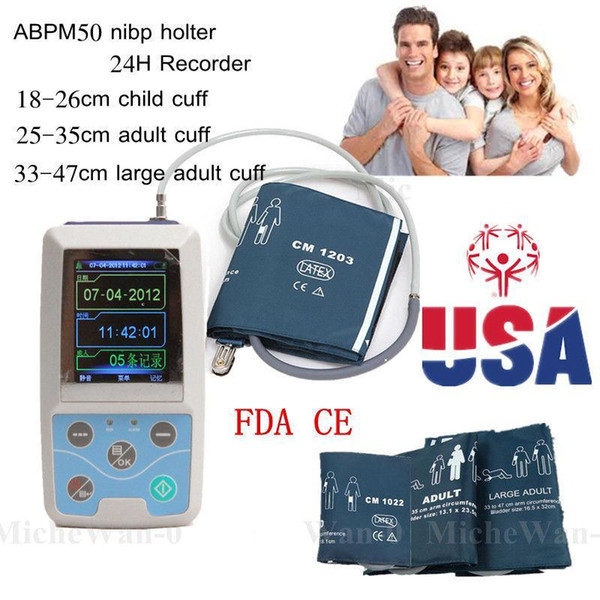 ABPM50 Handheld 24hours Ambulatory Blood Pressure Monitor with PC Software for Continuous Monitoring NIBP USB Port with 3 Cuffs