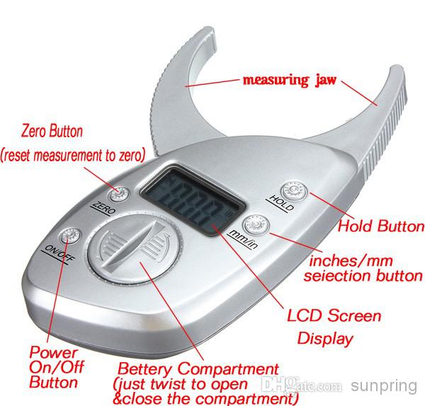 Digital LCD Body Fat Caliper Analyzer Skin Fold Measurement Thickness Test Personal Body Loss Tester 50pcs/lot