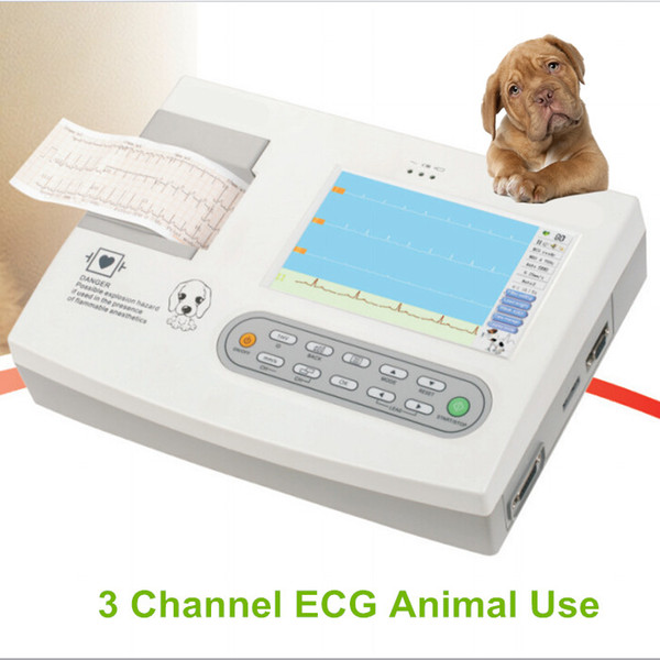 free shipping Animal use three channel 7in ecg/EKG, dog, hose, cat Electrocardiograph, veterinary Machine