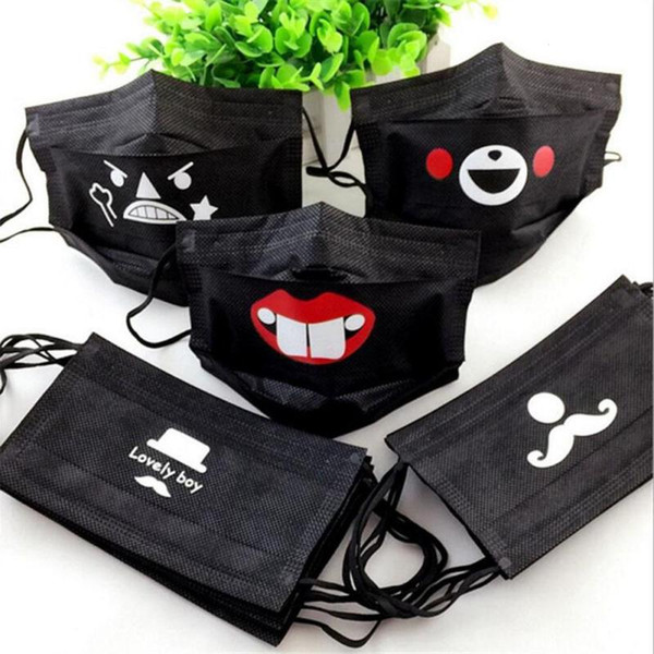 Wholesale Cute Pattern Black Disposable Face Mask Non Woven Earloop Anti-Dust Flu Cartoon Respirator Outdoor Mouth Mask R3