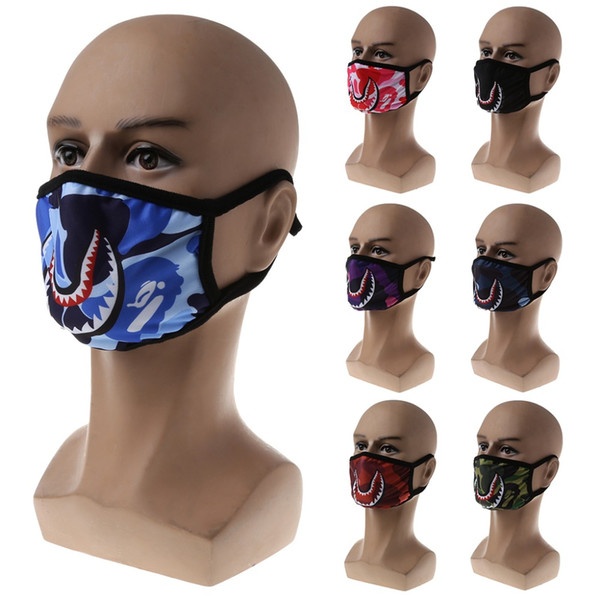 New Brand Camouflage Shark Cotton PM2.5 Black mouth Mask Cool Fashion Crowd Handsome Personality