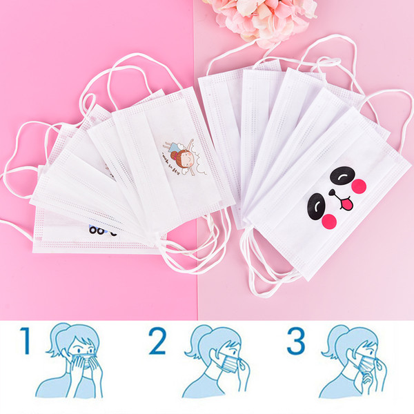 Non Woven Earloop Anti-Dust Flu White Disposable Face Mask Cute Catoon Respirator Outdoor Mouth Mask random pattern