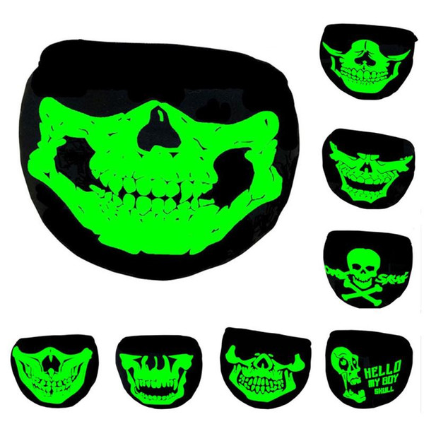 mouth mask Skull Printed Warm skull mouth Ghost glow in night anti dust mask prevented cold Halloween Festival Skull Skeleton L3