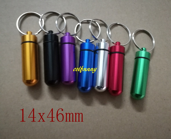 200pcs/lot 14*46mm Mini Aluminum Pill Box Case Bottle Holder Container Keychain Box Waterproof Health Care