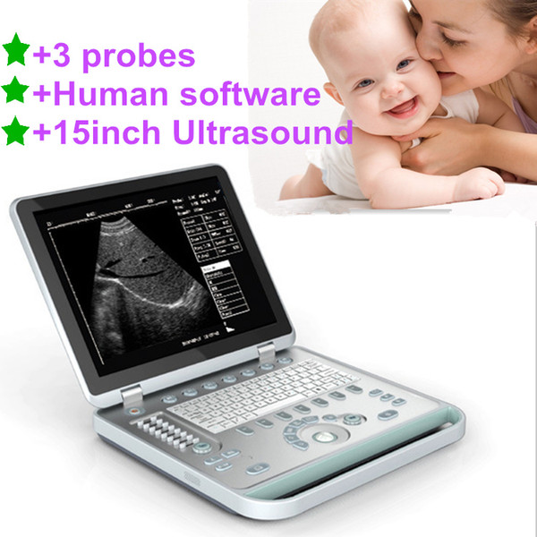 Free ship+3probes Notebook 15inch LCD Ultrasound/Medical human sonography machine/Ultrasonic echo scanner/Advanced USG machine/CE ultrasound