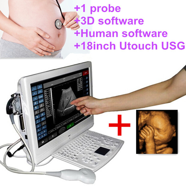 Free Ship:18inch Utouch PC+3D+1probe Ultrasound/Medical human sonography machine/Ultrasonic 3D scanner/Advanced 3D USG machine/CE ultrasound