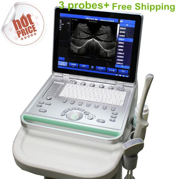New model ultrasound scanner with any three probes and built in battery+free shipping, ultrasound equipment