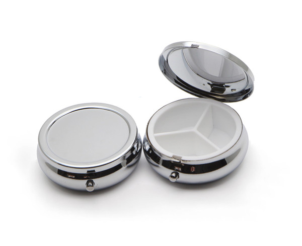 10X Pill Organizer Box of Medicine DIY Silver Round Metal Boxes Pill Box for Pocket or Purse