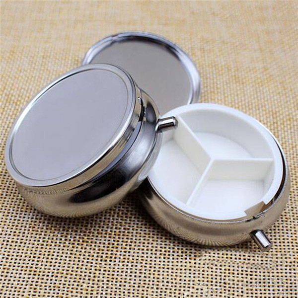 300pcs/lot Free Shipping 1 grid Metal Round Silver Tablet Pill Box Holder Container Medicine Case