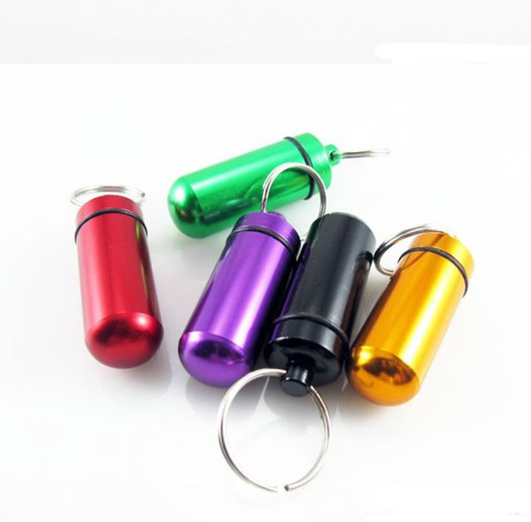 Free Shipping Travel Keychain Pill Box WaterProof Aluminum Case Bottle Holder Container Medicine Storage Organizer Container Case