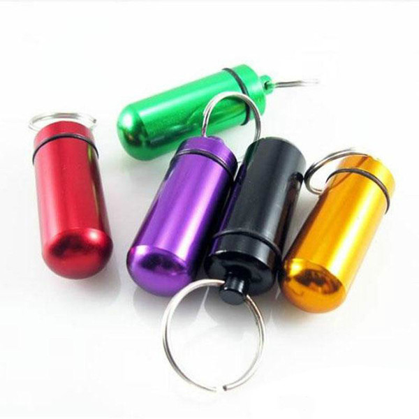 Free Shipping Travel Keychain Pill Box WaterProof Aluminum Case Bottle Holder Container Medicine Storage Organizer Container Case