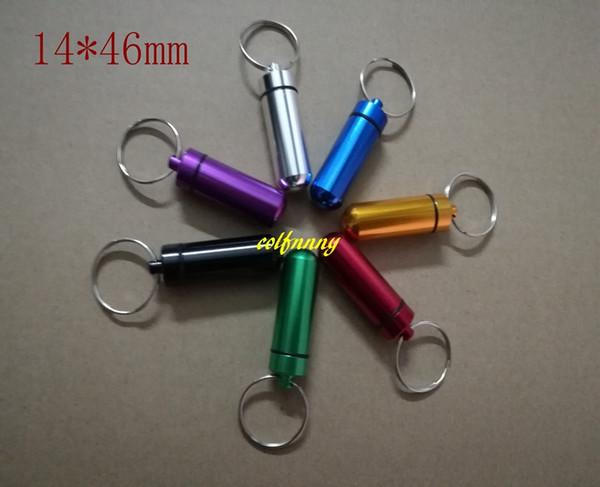 50pcs/lot Free Shipping 14*46mm DIY Keychain Pill Box WaterProof Aluminum Pill Cases Bottle Holder Container