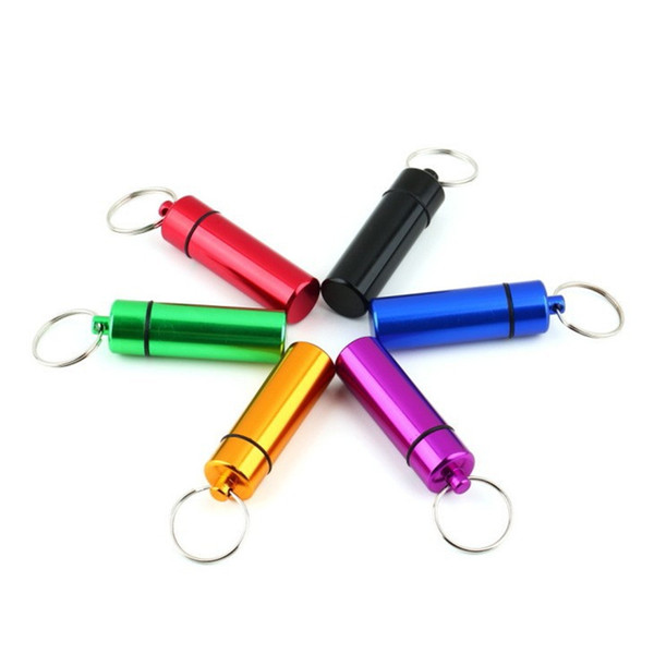 Free Shipping Waterproof Aluminum Box Case Bottle Holder Keychain Container Mix Colors,500pcs/lot