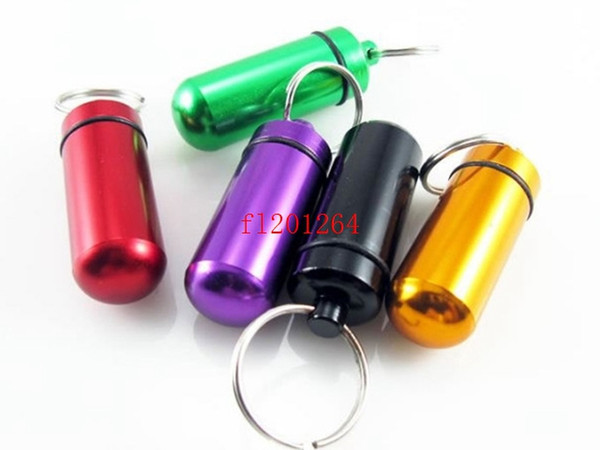 Free Shipping Waterproof Aluminum Medicine Pill Box Case Bottle Holder Keychain Container Mix Colors,500pcs/lot