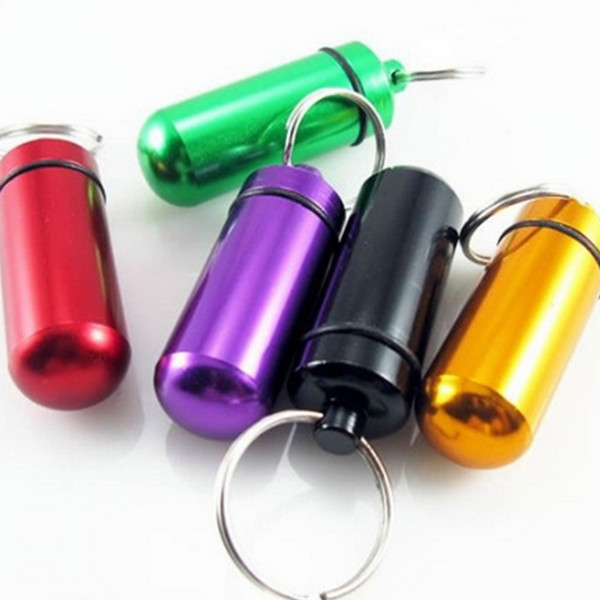 Waterproof Aluminum Medicine Pill Box Case Bottle Holder Keychain Container Mix Colors