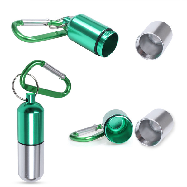 Large Waterproof Daily Aluminum Pill Organizer Box Holder Case for Outdoor Travel Keychain With Carabiner 80x20mm