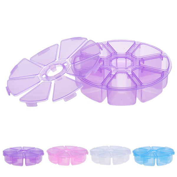 Travel Portable Pill Case Mini 8 Grids Rhinestone Gems Plastic Round Storage Box Jewelry Box W9530