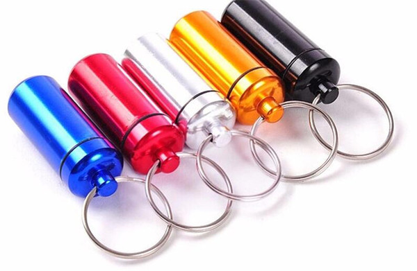 Key Holder Aluminum Waterproof Pill Shaped Mini Box Small Bottle Holder Container Keychain Keyring Keychain Metal Box Pill Case