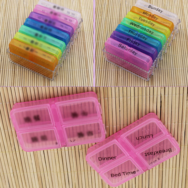 Portable Medicine Weekly Storage Pill 7 Day Tablet Sorter Box Container Case Organizer Health Care 200pcs