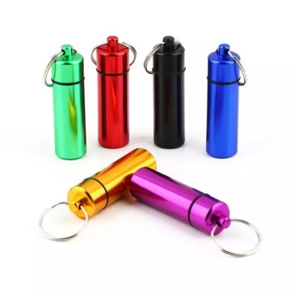 Key Holder Aluminum Waterproof Pill Shaped Mini Box Small Bottle Holder Container Keychain Keyring Keychain Metal Box Pill Case