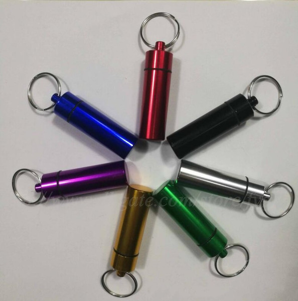 2017 New Waterproof Aluminum Pill Box Case Bottle Holder Container Keychain Key Chain Key Ring New Pill Splitters Cases Mixed Colo