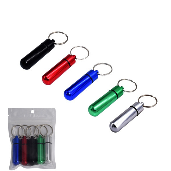 5pcs/set Travel Pill Box with Key Ring Waterproof Aluminum Alloy Pill Bottle Holder Container Medicine Storage Case wen5574